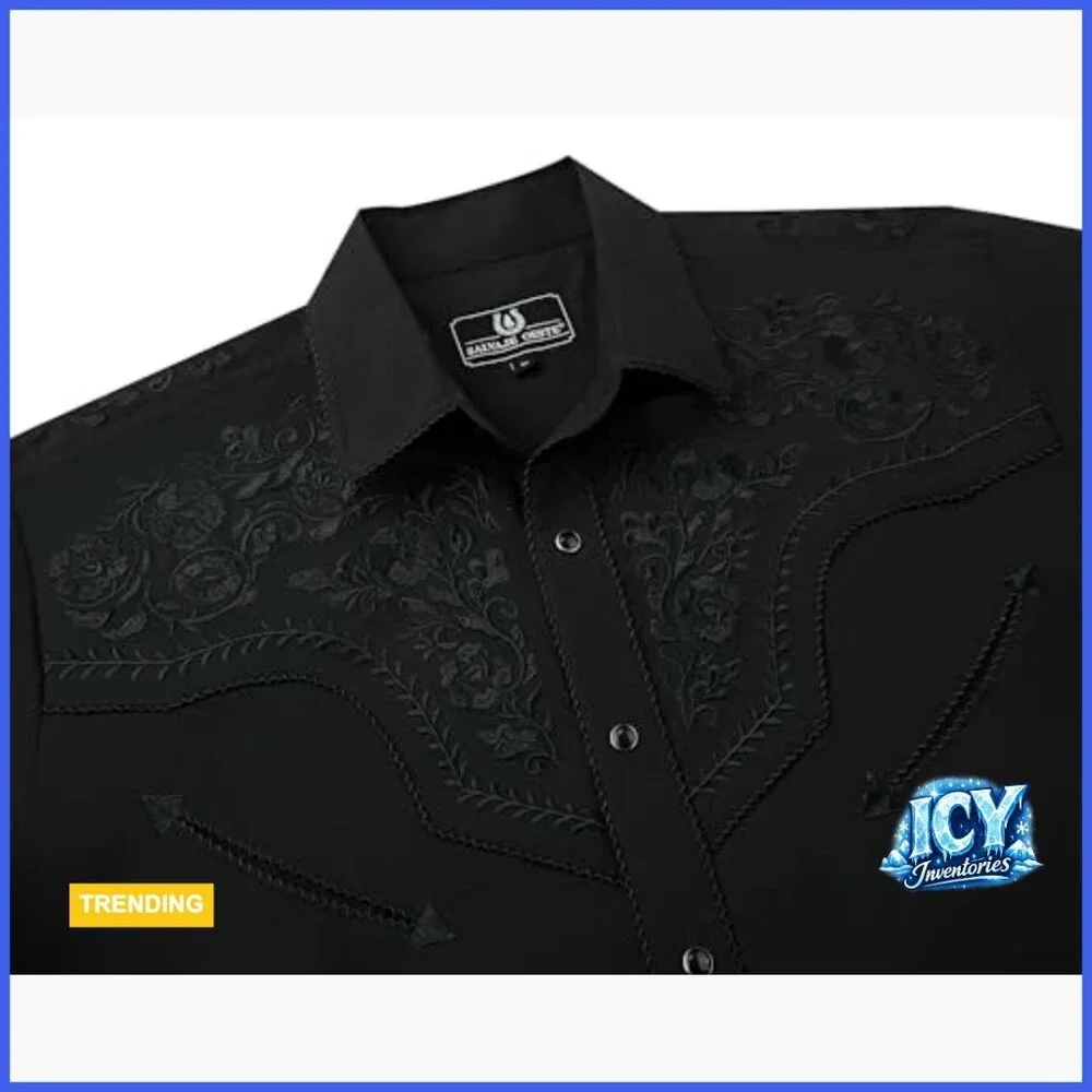 Western Embroidered Cowboy Shirt, Casual Button Down Long Sleeve
